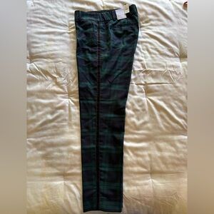 Talbots Hampshire Ankle Pants in Green and Navy Velvet Stripe with Split hem